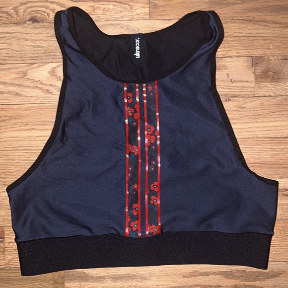 Ultracor Altitude Longline Sports Bra Crop Top Tank Floral Navy Blue Red Size L - Picture 3 of 6